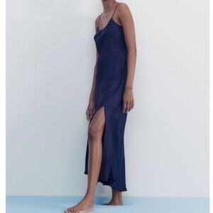 Zara Deep Blue Satin Slip Dress